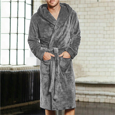 Warm flannel hooded luxury bath men robes