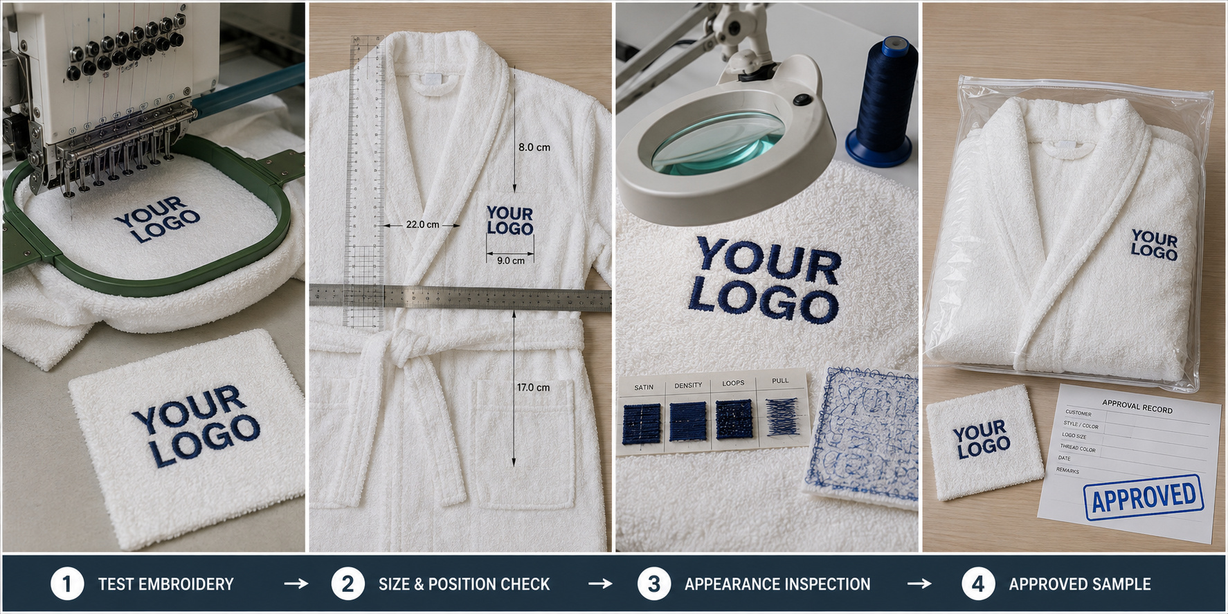 Bathrobe embroidery sample inspection and approval process