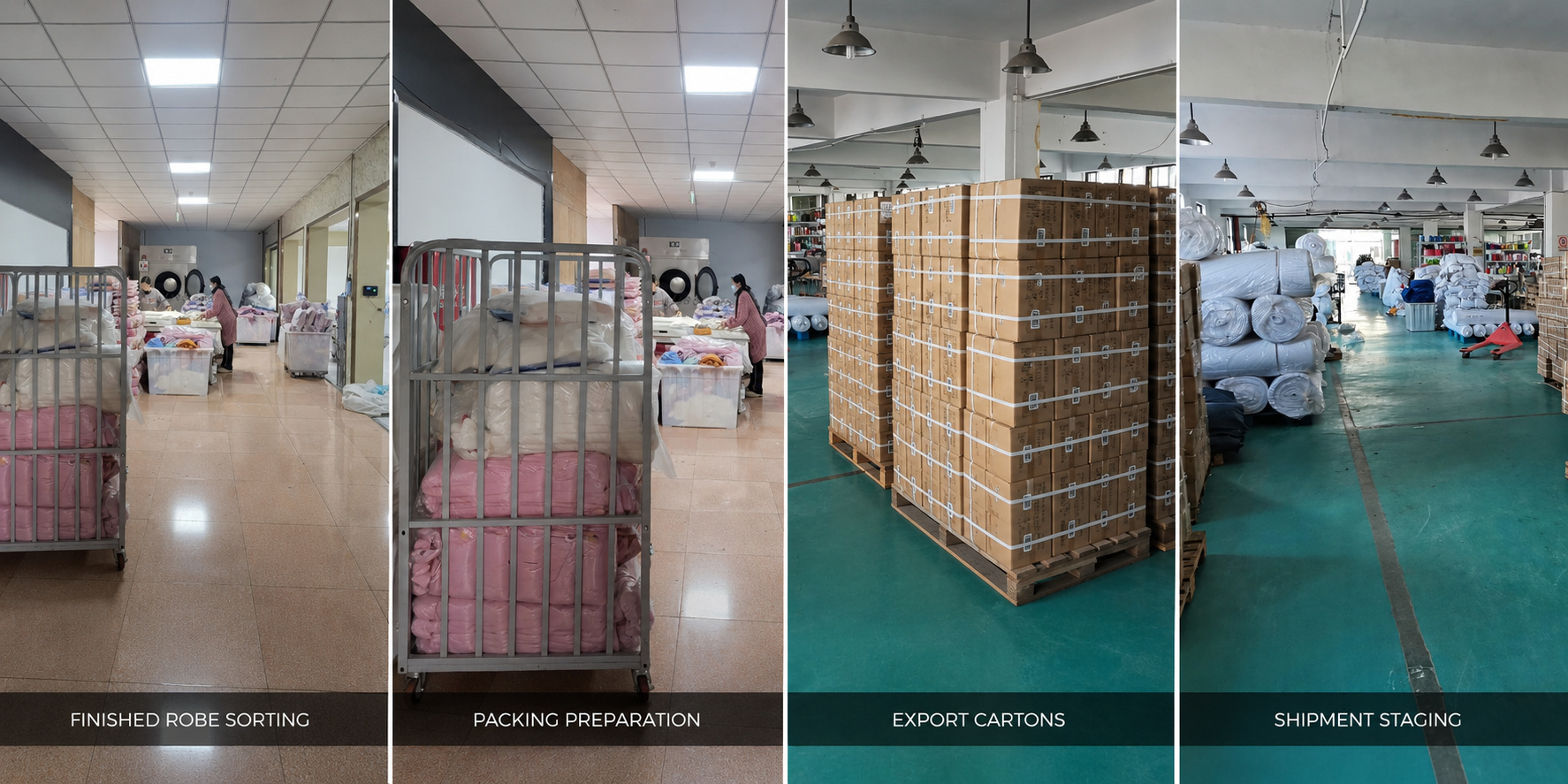 Bathrobe finishing packing and shipment preparation
