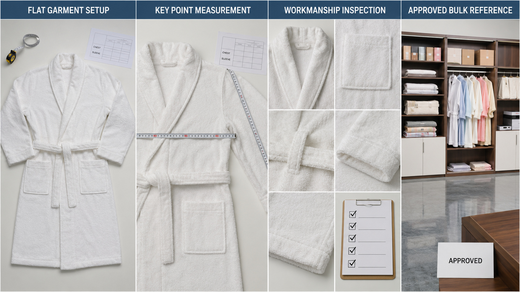 Bathrobe measurement, workmanship inspection and approved bulk reference