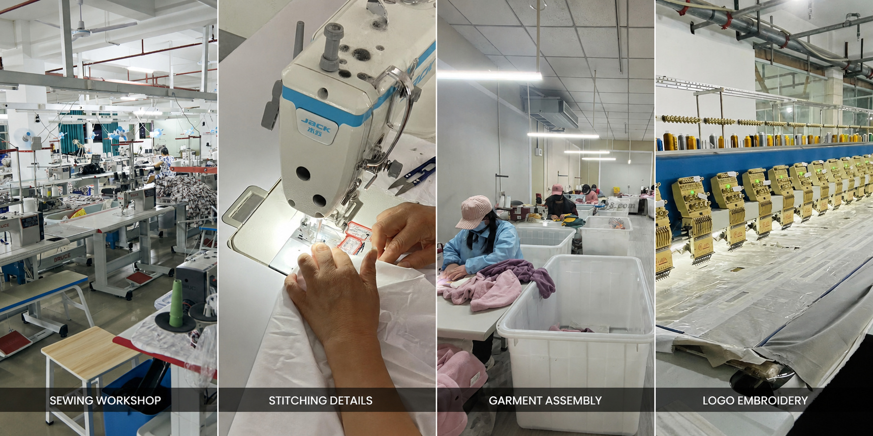 Bathrobe sewing assembly and logo embroidery