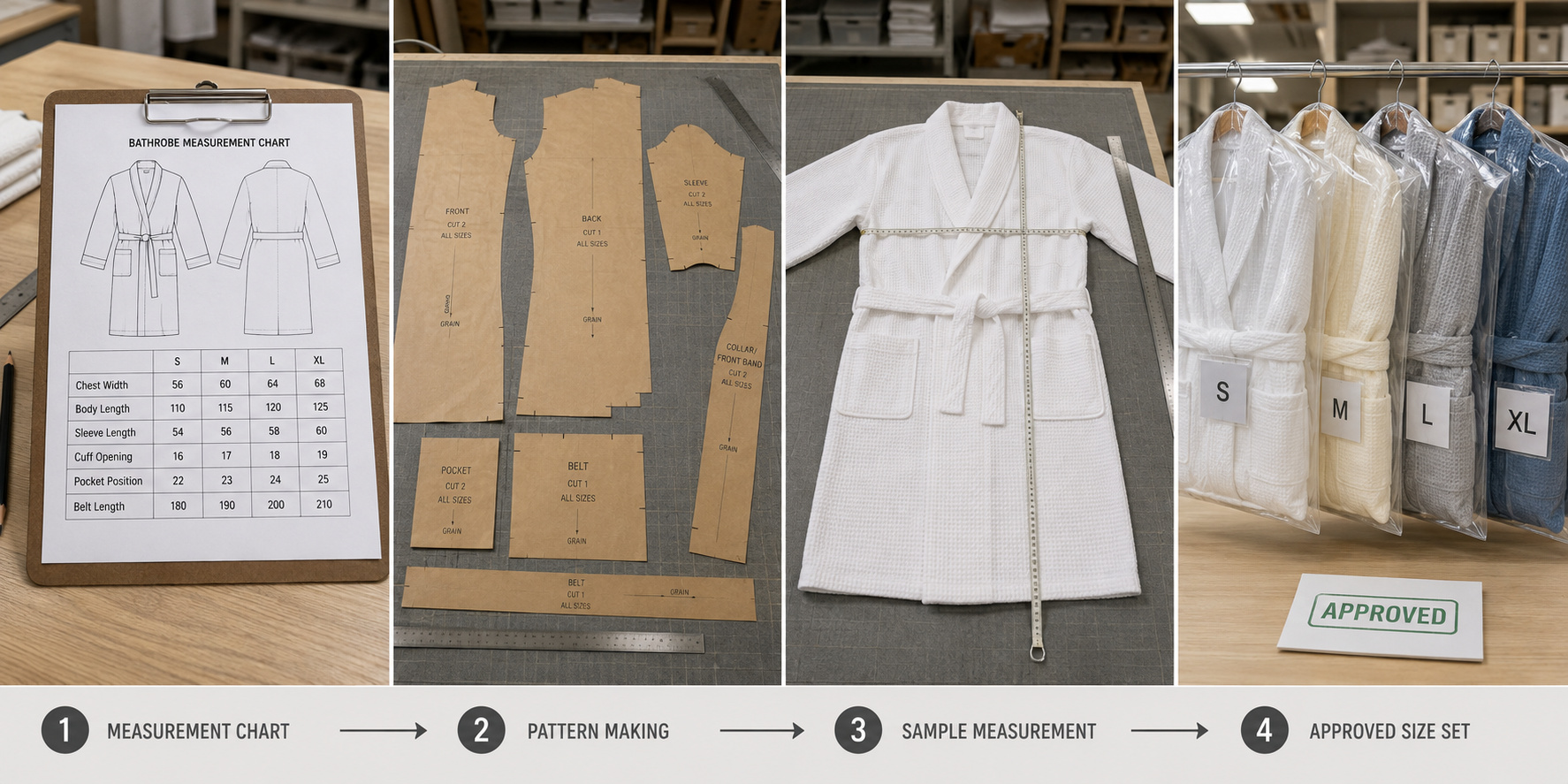 Bathrobe size development and sample approval process