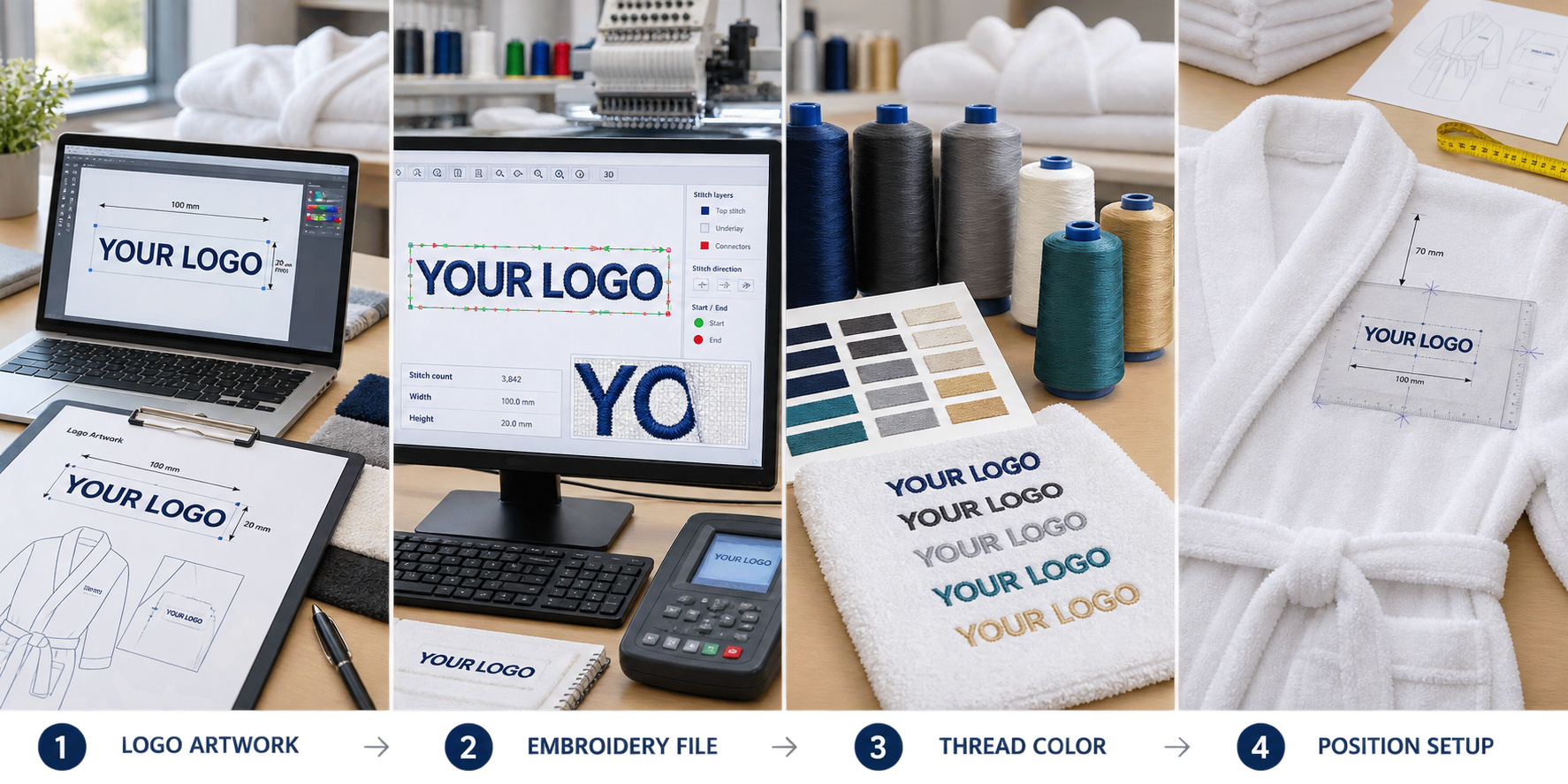 Custom bathrobe logo and embroidery setup process
