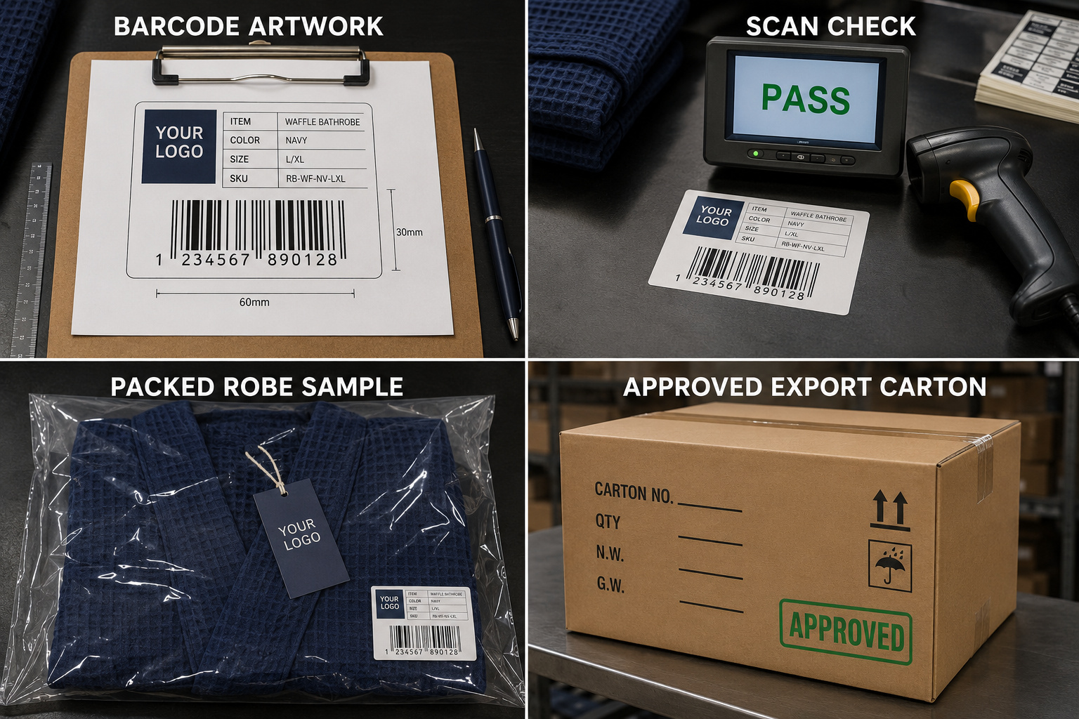 Private label bathrobe packaging inspection
